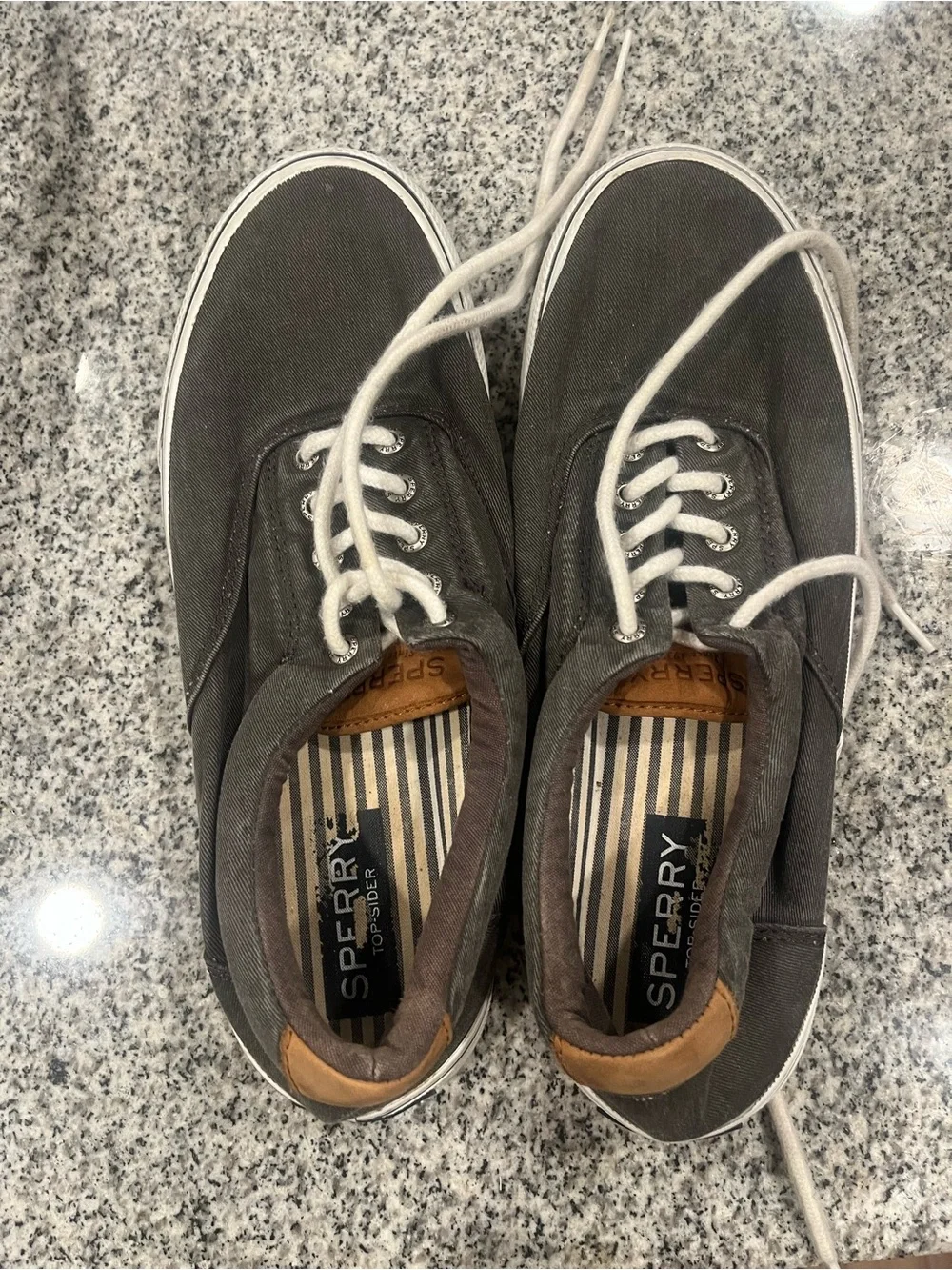 Sperry Men's Charcoal Canvas Boat Shoes with White Laces